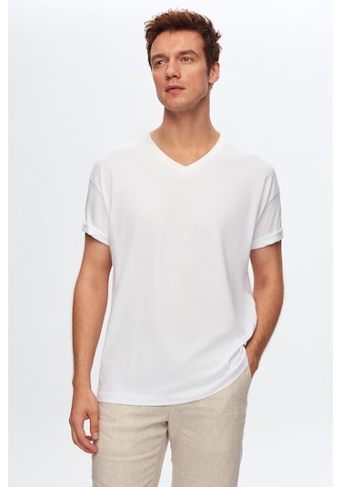 Ds Damat Slim Fit Beyaz/haki/lacivert 3'lü Set V Yaka T-shirt 4hc14ortbn55m Beyaz/haki/lacivert