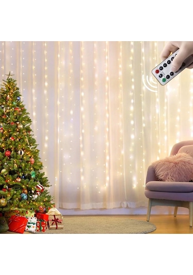 Mavi Perde Çelenk Led Dize Işıklar Festivali Noel Dekorasyon 8 Modu Usb Uzaktan Kumanda Tatil Peri Işıkları Yatak Odası Ev Için 3m W X2m H 200 Leds Mavi
