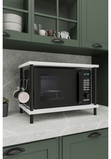 Çok Amaçlı Mikrodalga Dolabı Beyaz Tezgah Üstü Düzenleyici, Raflı Fırın Standı Beyaz