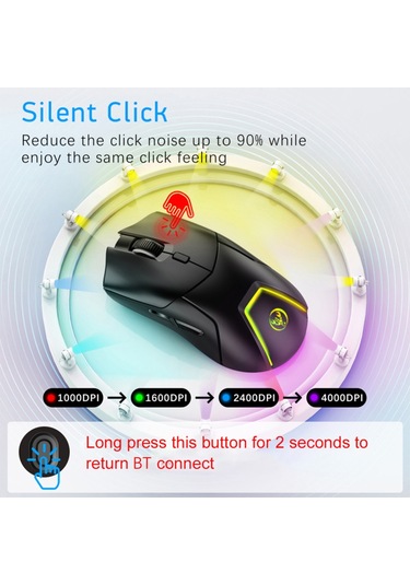 Reedark Hxsj T40 T40 Kablosuz  2.4g+bt5.1+bt5.1 Usb Alıcı Üçlü Modlu  7 Rgb Işıklı Oyun Fa