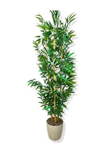 Cihan Çiçekçilik Yapay Yapraklı Bambu Ağacı 3 Bambu'lu 140 Cm Beyaz- Yeşil