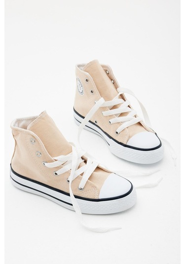 Rahat Kalıp Bağcıklı Uzun Çocuk Unisex Bej Spor Ayakkabı Tbh1426 Bej