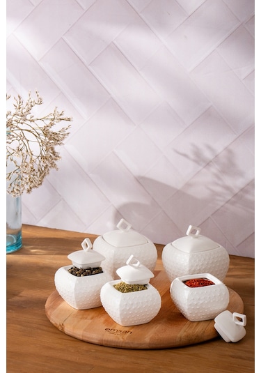 Emsan Flower 5'li Baharat Takımı Beyaz