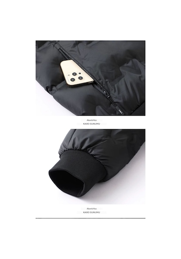 Erkek Kışlık Mont Kışlık Pamuklu Dolgulu Ceket Kısa Kürk Yaka Sıcak Pamuklu Mont Mavi