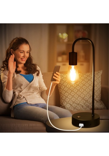 Tomshine Endüstriyel İki Usb Şarj Portlu Masa Lambası Diğer