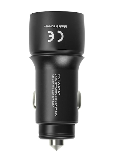 Powerway CC45 45W PD Ultra Hızlı 2x Type-C Girişli Araç İçi Çakmaklık Şarj Adaptörü Araç Şarj Başlığı