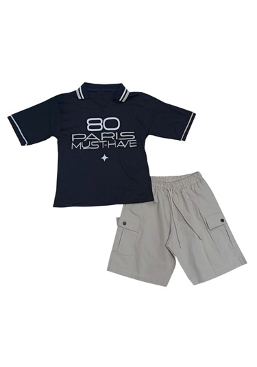 Erkek Çocuk 80 Paris V Polo Yaka Tişört Paraşüt Şort Takımı