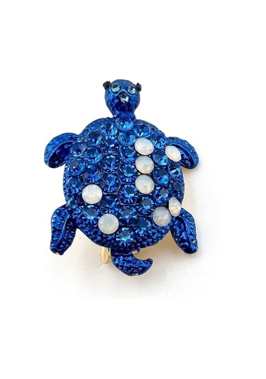 Solfera Mavi Beyaz Renkli Su Kaplumbağası Okyanus Zirkon Taşlı Broş Rz199