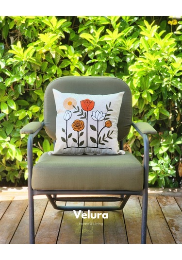 Dekoratif Kırlent & Pinterest Kırlent & Keten Kumaş - Nakış İşleme & A4 Turuncu - Beyaz