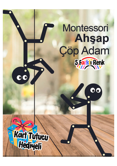 2 Adet Çöp Adam 1 Adet 30lu Görev Kartı Montessori Ahşap Eğitici