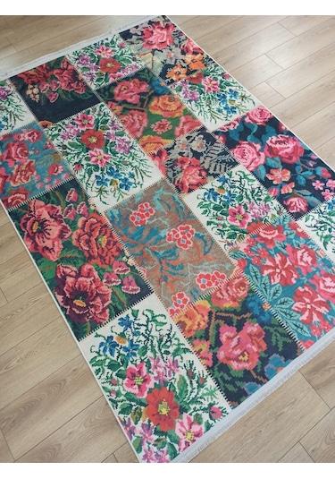Çam Halı Gloria Td76602 Multi Karabağ Patchwork Desen Dokuma Saçaklı Kilim