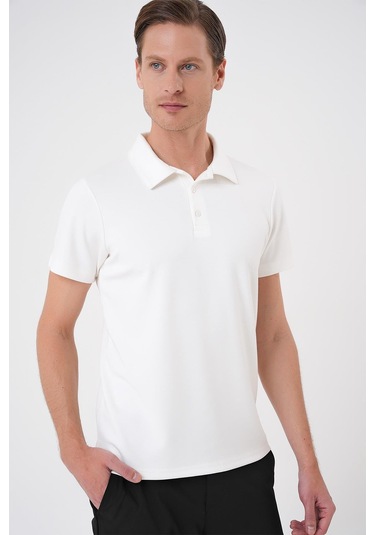 Comfort Fit Polo Yaka Esnek Pamuk Casual Ekru Tişört Ts 886 Ekru