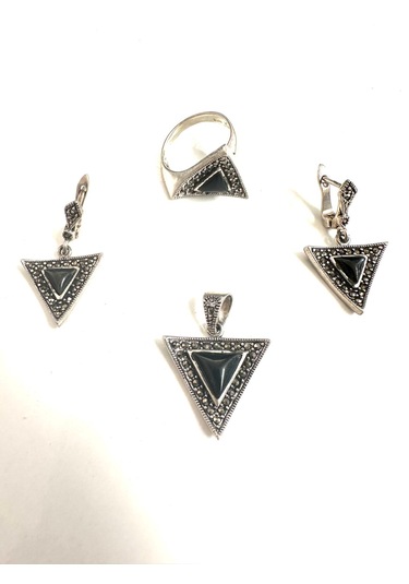 Oniks Ve Markazit Taşlı Gümüş Set Takım 925 Ayar 18,18 Gram