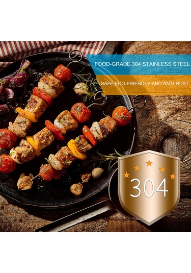 Qingmipy 12 Adet 33.8cm Gümüş Inox Izgara Şişi - Düz Uçlu, Anti-çürümeli, El Tutucu Kanca Tasarımı - Tavuk, Et, Sebze İçin Bbq Aletleri Gümüş
