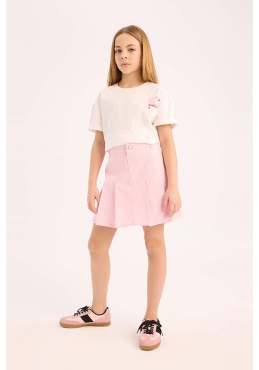 DeFacto Kız Çocuk Pileli Gabardin Etek D9340A825SPPN441 Pembe