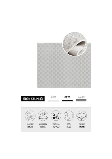 Pamuk Tabanlı Modern Tasarımlı Sisal Dama Gri Renk Halı Krem