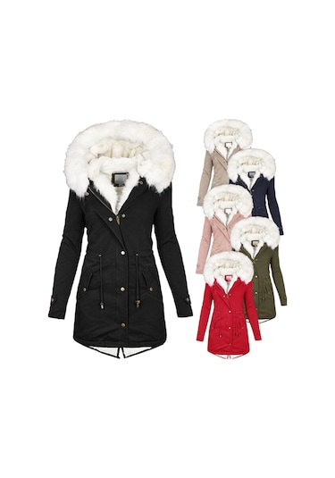 Kadınlar İçin Sonbahar Ve Kış Orta Uzunlukta Kapüşonlu Sıcak Mont Pembe