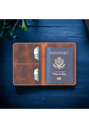 Viaggio Hakiki Deri, El Yapımı, Pasaport Kılıfı, Antik Kahve Kahverengi