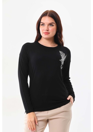 Sistas Kadın İşleme Detaylı Uzun Kol Bluz 23640 Siyah
