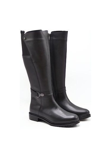 Venüs 20741k Düz Topuk Fermuarlı Klasik Deri Kadın Çizme Siyah