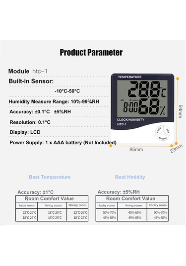 Dofolink Ev İçin Dijital Sıcaklık Ve Nem Ölçer Htc-1 - Duvar Veya Tepe Montajlı, Maksimum-minimum Belleği, Pil Dahil Değil
