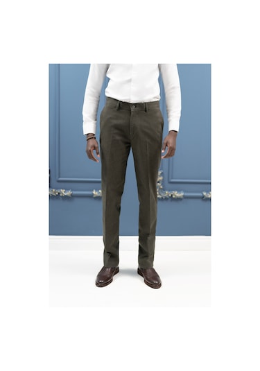 Notra Regular Fit Pamuklu Dokulu Kışlık Gabardin Pantolon Yeşil
