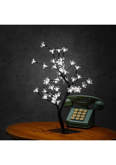 Kiraz Çiçeği Bonsai Ağacı, 48 Sıcak Beyaz Led Işık, Özelleştirilebilir Şekiller İçin Esnek Dallar Ve Pille Çalışan Gece Lambası İle Mekanınızı Süsleyin Çok Renkli