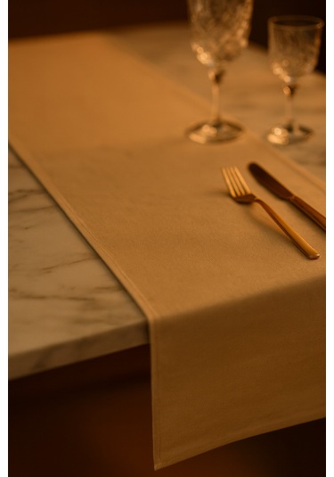 Yunusoğlu Home Krem Keten Şık Masa Runnerı 50x150 Cm Modern Ve Zarif Masa Örtüsü Runner Krem