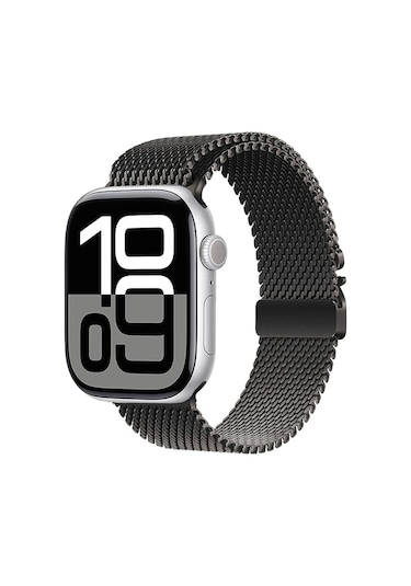Apple Uyumlu Watch 10 46mm Zore Krd-121 Metal Hasır Kordon-siyah