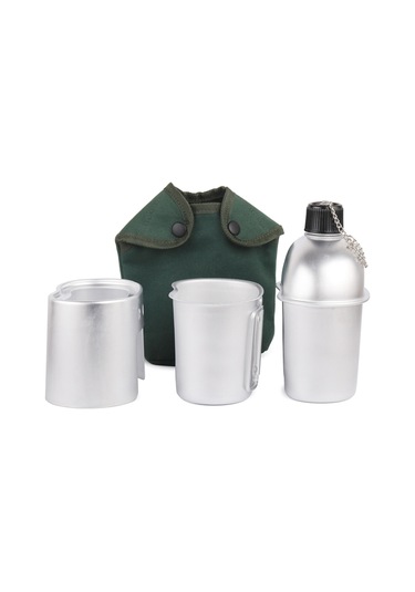 Mufunye Alüminyum Kamp Çamaşırı Seti: 850ml Matara, 600ml Bardak Ve Odun Fırını - Kamp, Dağcılık, Hayatta Kalma İçin Gümüş