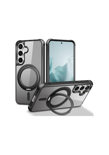 Samsung Galaxy S25 / S24 Kılıfı Magsafe Döndürülebilir Halka Ayaklı Tpu + Pc Telefon Kılıfı İle Uyumlu Siyah
