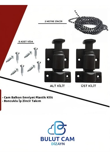 Cam Balkon Kilidi Emniyet Plastik Kilit Boncuklu Ip Zincir Ta