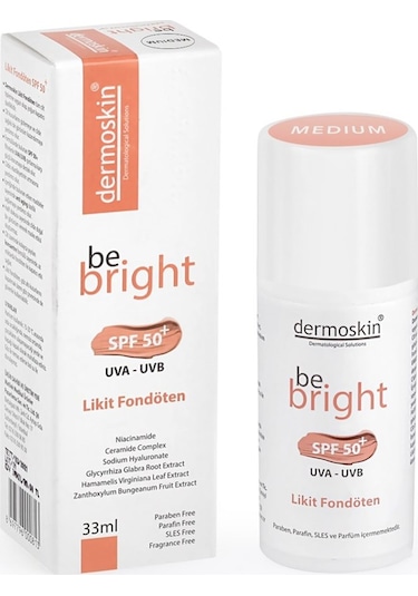 Dermoskin Be Bright Spf 50+ Likit Fondöten Medium 33 ML