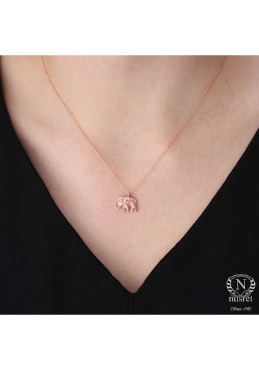 Nusret 925 Ayar Gümüş Fil Charm Kolye, Pembe 409243957