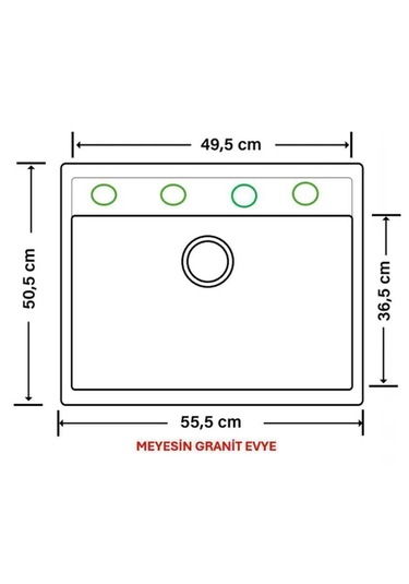 Meyesin ME-55B Granit Tek Göz Mutfak Evyesi Beyaz 50 x 55 CM