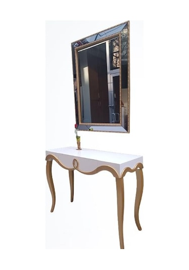 Dresuar CNC Kabartma Model Hayal Ayna Gold beyaz Uyumu Ahşap MDF Kayın Ayak El yapımı beyaz