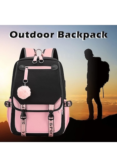 Zyzqstore Kız Çocuk Okul Sırt Çantası, Ortaokul, Usb Şarj, Siyah B Model Siyah