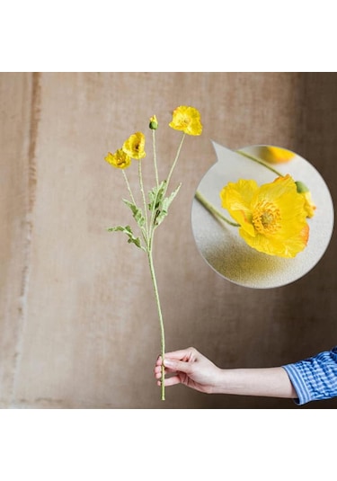 Yapay Çiçek Gelincik Çiçeği Sarı Renk 3 Çiçek 1 Tomurcuk 59cm
