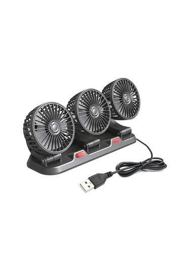 Dashanshop Siyah Güçlü 3 Başlıklı Araba Fanı 360 Dönebilir Usb 15w Çift Hız Ayarlanabilir 5 Büyük Bıçaklı Araba Ve Ev Laptop Aksesuarı