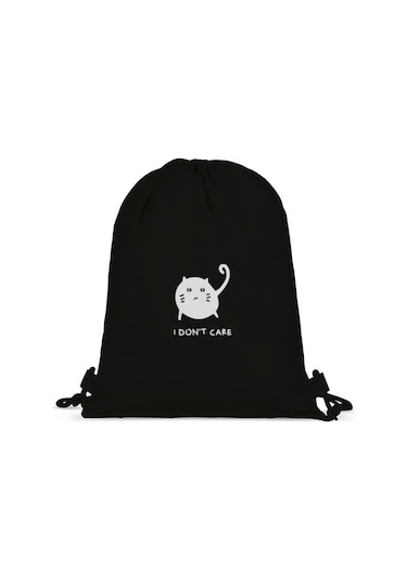 Tabby Design Kızgın Kedi Baskılı Büzgülü Sırt Çantası - Siyah