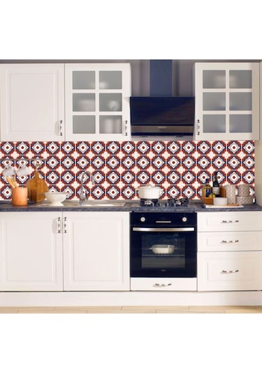 Mutfak Tezgah Arası Kendinden Yapışkanlı Folyo Kaplama Bordo Antik Fayans Desen 60cmx100cm
