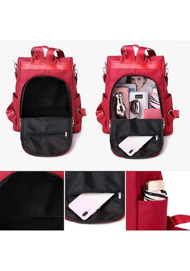 Kırmızı Yogodlns Nakış Dragonfly Su Geçirmez Sırt Çantası Kadın Oxford Omuz Çantası Rahat Seyahat Sırt Çantası Sırt Çantası Kırmızı