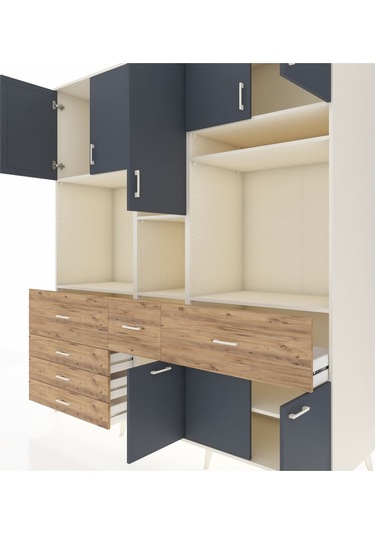 Kronos Dolap 10 Raflı 6 Çekmeceli 8 Kapaklı 220x59x243 Aytaşı-antrasit/çam Antrasıt/atlas Çam