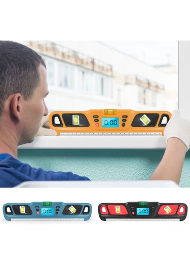 Moveevo Hw-200 Dijital Göstergeli Kırmızı Eğim Ölçer Ve Açı Cetveli - 0.1 Hassasiyet