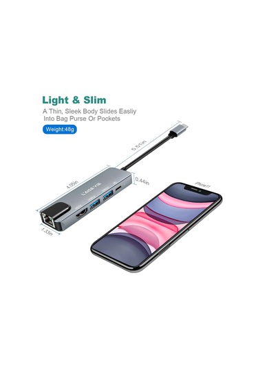 Speeduf Type C Hub Çoklu Bağlantı Noktalı Adaptör, 5'i 1 Arada