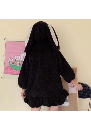 Sonbahar Kış Kadın Hoodie Tavşan Kulaklar Kapşonlu Fermuar Peluş Ceket Lolita Elastik Manşet Kazak Ceket Alışveriş İçin Siyah Sonbahar Kış Kadın Hoodie Tavşan Kulaklar Kapşonlu Fermuar Peluş Ceket Lolita Elastik Manşet Kazak Ceket Alışveriş İçin Siyah