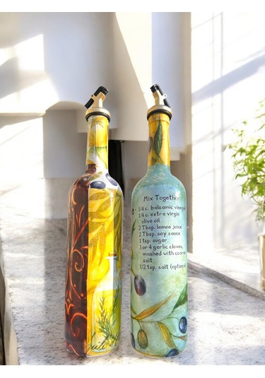 El Yapımı Limon & Zeytin Desenli Cam Yağdanlık & Sirkelik Seti Şık Mutfak Dekoru & Özel Ev Hediyes Beyaz - Kırmızı - Sarı