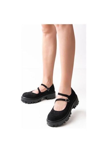 868-756 Siyah Süet Günlük Yüksek Tabanlı Loafer Ayakkabı