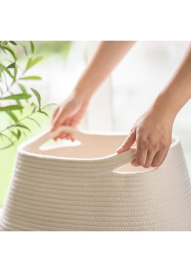 Themis Çamaşır Sepeti, Kirli Elbise Sepeti, Hasır Pamuk Halat Uzun Çamaşır Sepeti, Ev Dekoru Beyazjüt