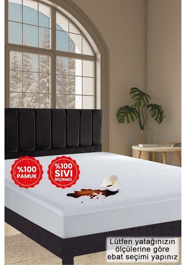 Alez Pamuk Fitted Su Sıvı Geçirmez Yatak Koruyucu Alez Beyaz